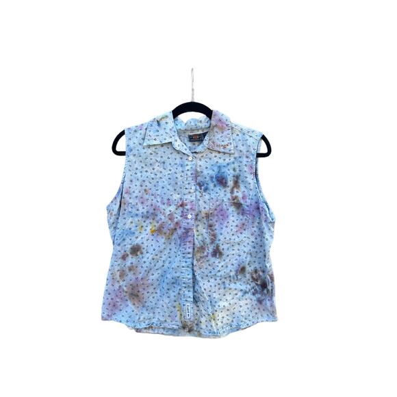 Tie Dye Button Up Vest | Women’s Shirt | Scrunch Tie - Ice Dye - Picture 1 of 2